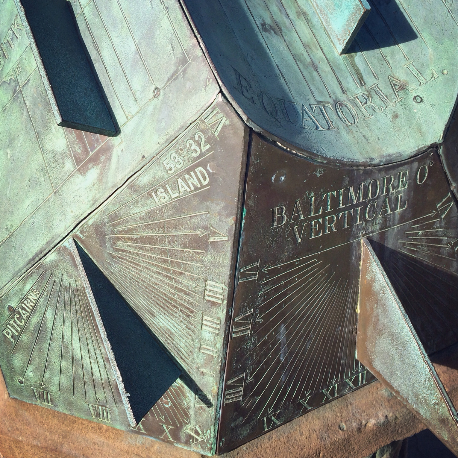 Rawlings Conservatory multi-faceted Sundial viewing Baltimore and Pitcairns Islands